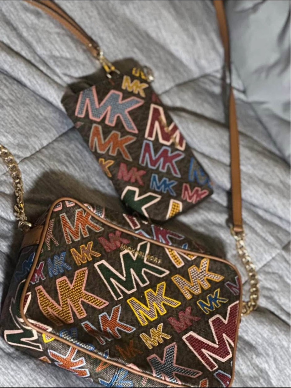 Michael Kors Multicolor MK Logo Crossbody Bag with Gold Chain